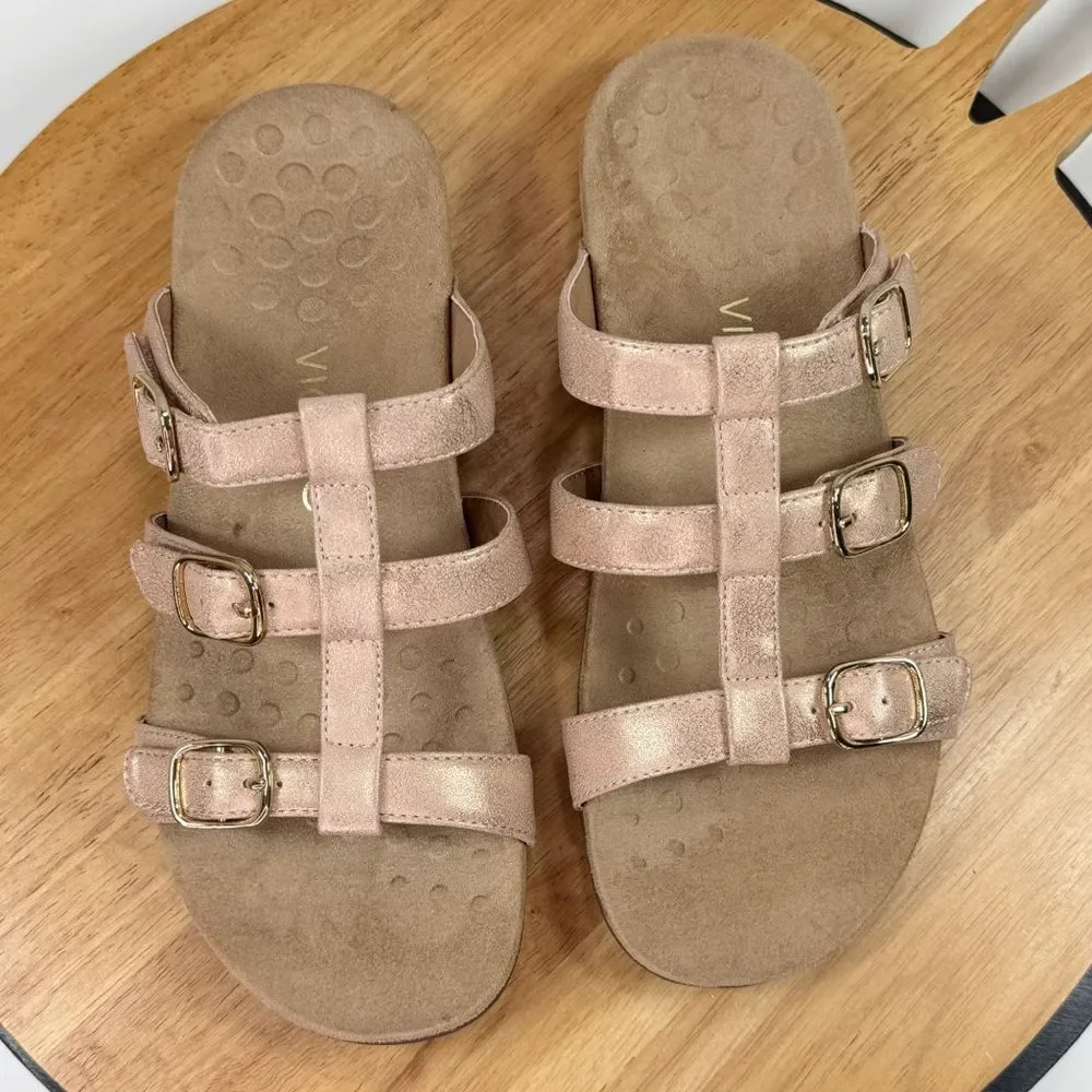Vionic‎ Misa Strappy Slide Sandal Metallic Rose Gold Womens 8